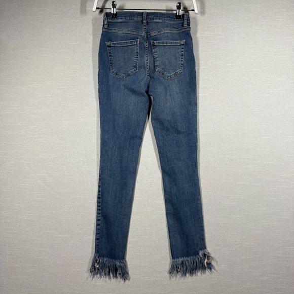 Free People Jeans Womens 26W Blue Fringe Distressed Pants Denim Boho Skinny - Picture 2 of 12